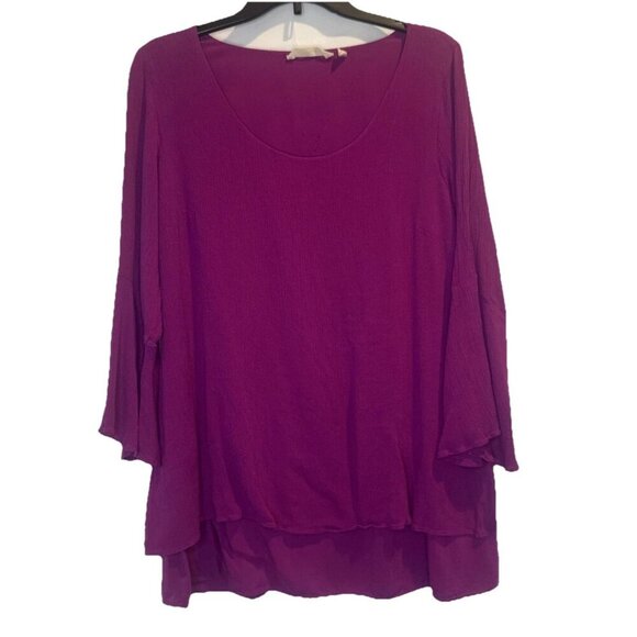 Soft Surroundings Women’s Colorful Layered Hem Bell Sleeve Rayon Blouse Top Sz L - Picture 1 of 10